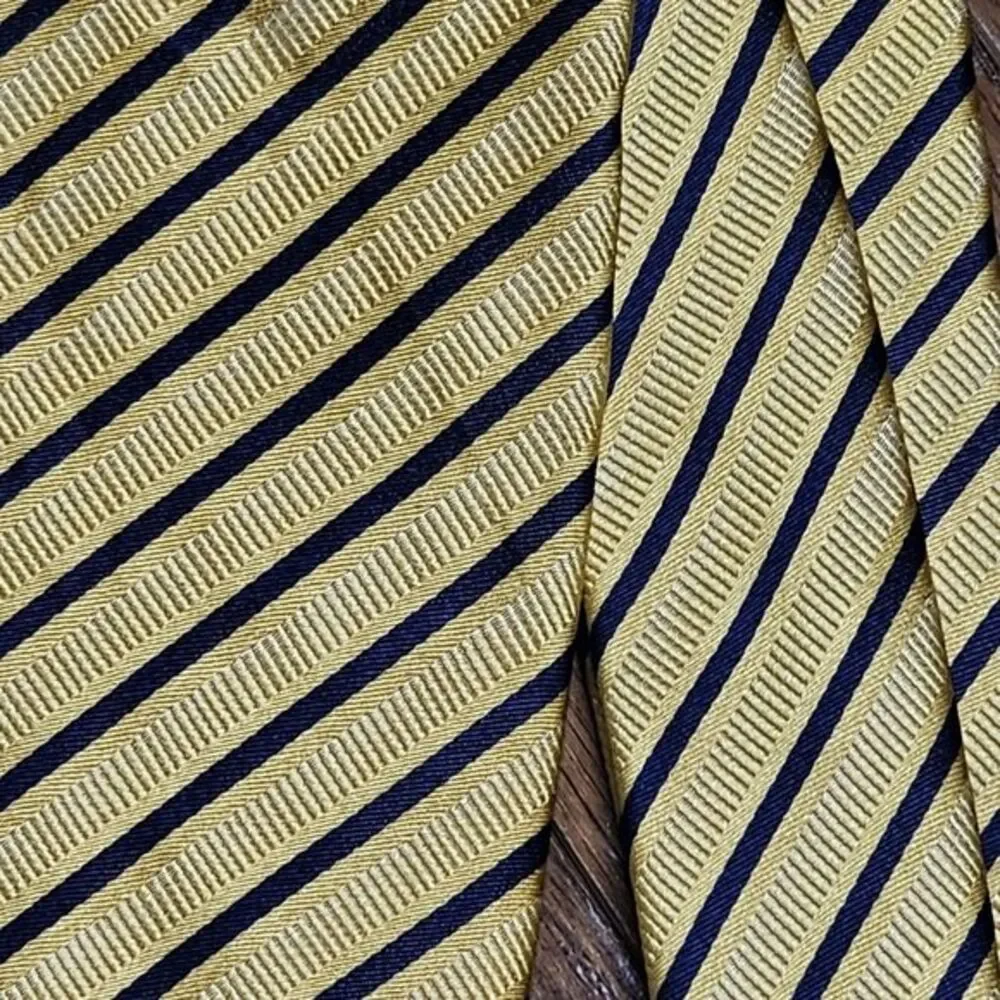 YVES SAINT LAURENT Gold Blue STRIPED 100% SILK Neck Tie‎ Professional Casual